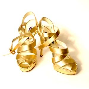 Ralph Lauren Collection Strappy 5” heel in gold